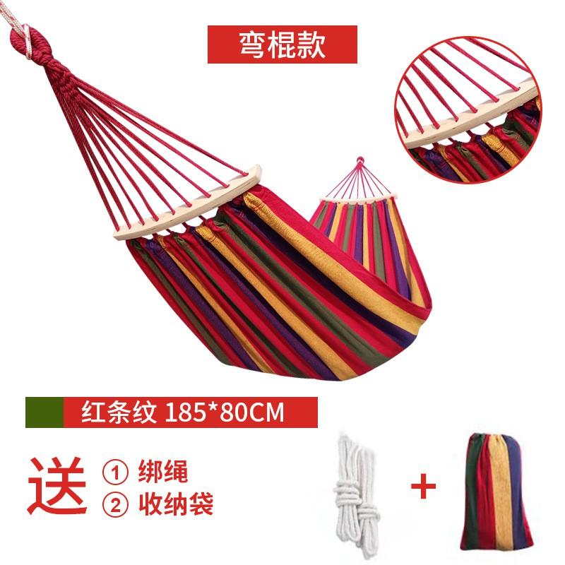 Heavy Duty Canvas Hammock With Curved Rod Outdoor Camping Swing Single Double Person Anti-Tip Design