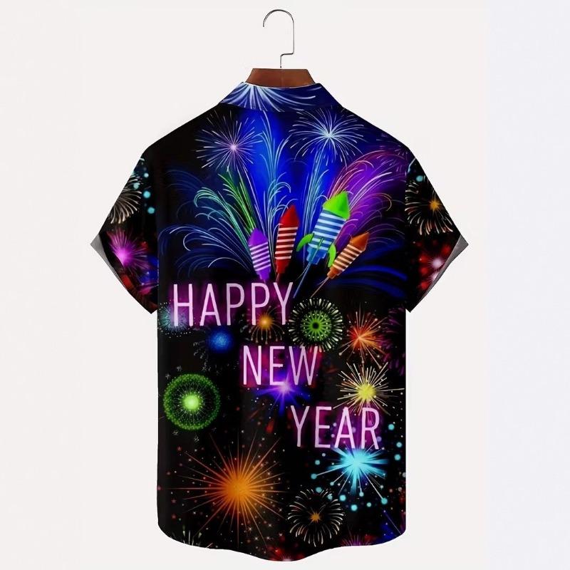 Autumn and Winter Men's Short Sleeved Shirt New Year's Christmas Pattern Digital Printed Shirt Top Men's Casual Shirt