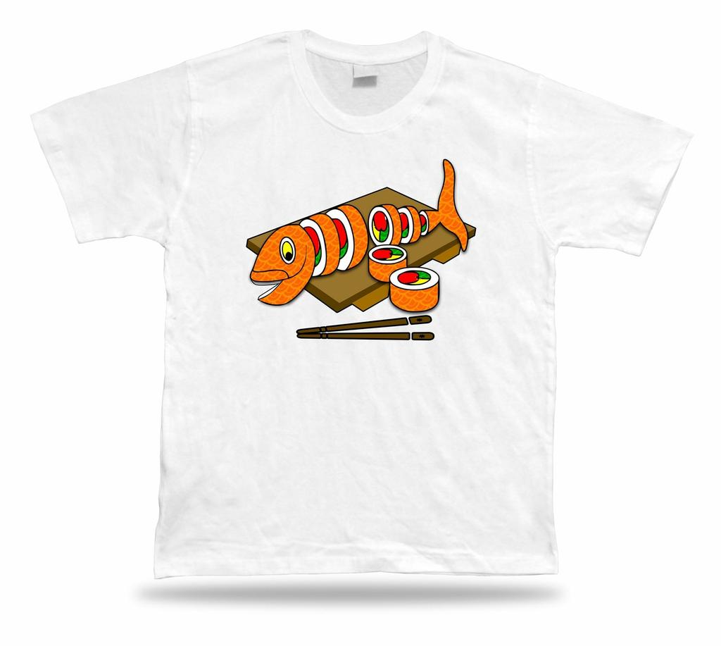 WHOLE FISH SUSHI Bar Asian Mario Wasabi Dish Funny Art Hipster Cartoon T shirt