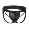 Buttocks Briefs Men Sexy Underwear Man Jockstrap Bulge Pouch PU Faux Leather Anal Underpants Jock Strap Metal Ring Black