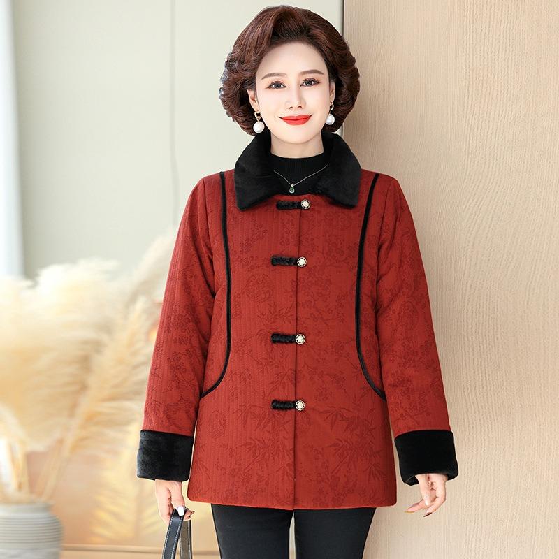 

Winter winter new top cotton-padded jacket piled and thickened Chinese thermal jacket cotton-padded jacket women 5XL [Recommended 150-80 kg] красный