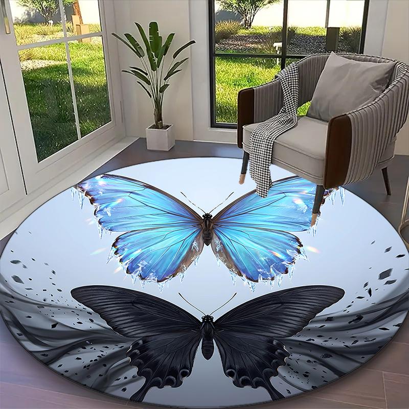 1pc Round Rug Appropriate for Office, Ethereal Moth Butterfly Grace Carpet, Versatile Printed Chair Rug, Durable Home Sofa Carpet