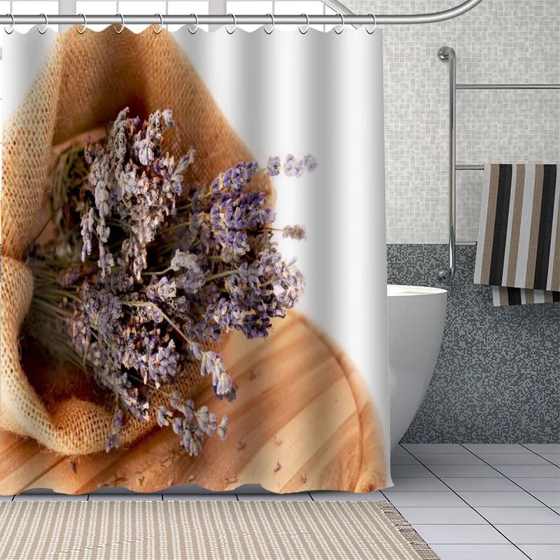 Beautiful Purple Lavender Flowers Shower Curtain Bathroom  Fabric Washable Polyester for Bathtub Art Home Decor with Hook
