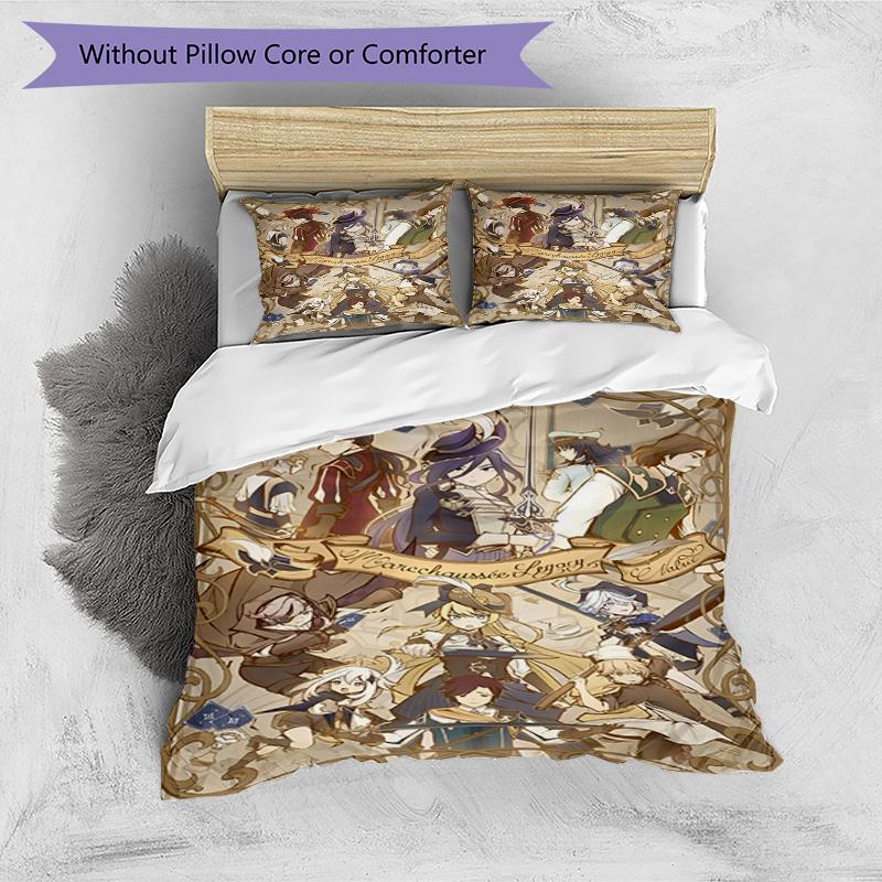 3pcs Duvet Cover Set (1*Duvet Cover + 2*Pillowcase, Without Core), Genshin Impact Print Bedding Set, Bedroom Decor, All‑Season, Birthday Gift