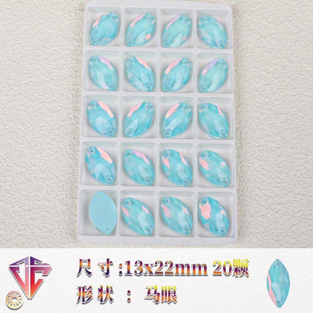 Neon Fluorescent Mocha Protein Horse Eye-Shaped Glass Hand Seam Drill, Flat Bottom Drill Double Hole Rhinestone Handmade Diy Accessories