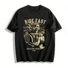 Ride Fast Skeleton Scooter Club Graphic Tee Biker Culture Top Pure Cotton T-shirt