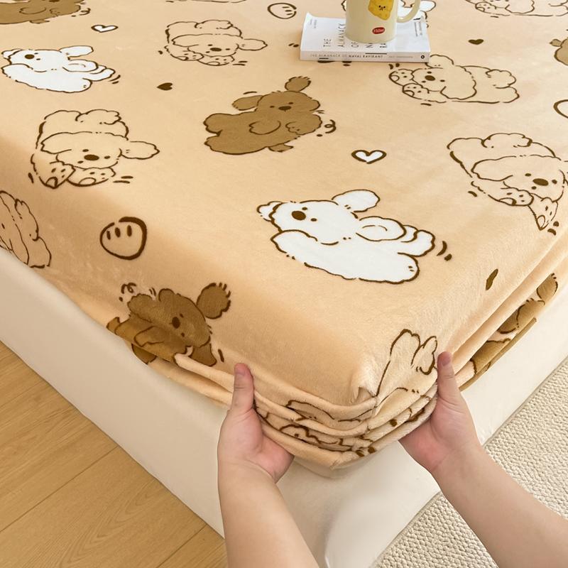 Flannel Bed Sheet Winter Warm Plush Fitted Sheet Soft Mink Cashmere Bed Linen Mattress Cover Elastic Bedspread