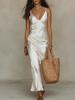 Women's Chic Satin Maxi Dress 2 Pieces Sets Sexy Straps Sleeveless Long Sleeve Top Evening Dresses Elegant New Party Street Gown