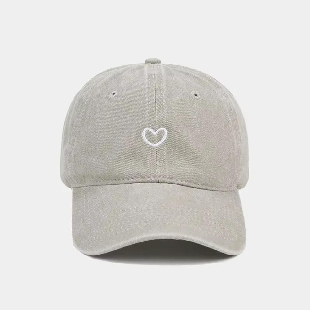 Thin Embroidered Heart Baseball Cap Soft Top Washed Cotton Baseball Cap Shade Hat Summer хаки