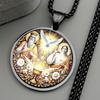 Holy Trinity Father Son Spirit Medal Flower Glass Pendant Necklace for Women Men Stainless Steel Christian Amulet Chain Jewelry