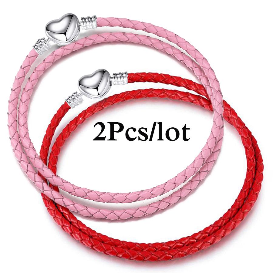 2Pcs/Lot Vintage Jewelry Leather Chain Bracelets Fit DIY Handmade Beads Charms Bracelet Couples Pulsera Jewelry For Women Men