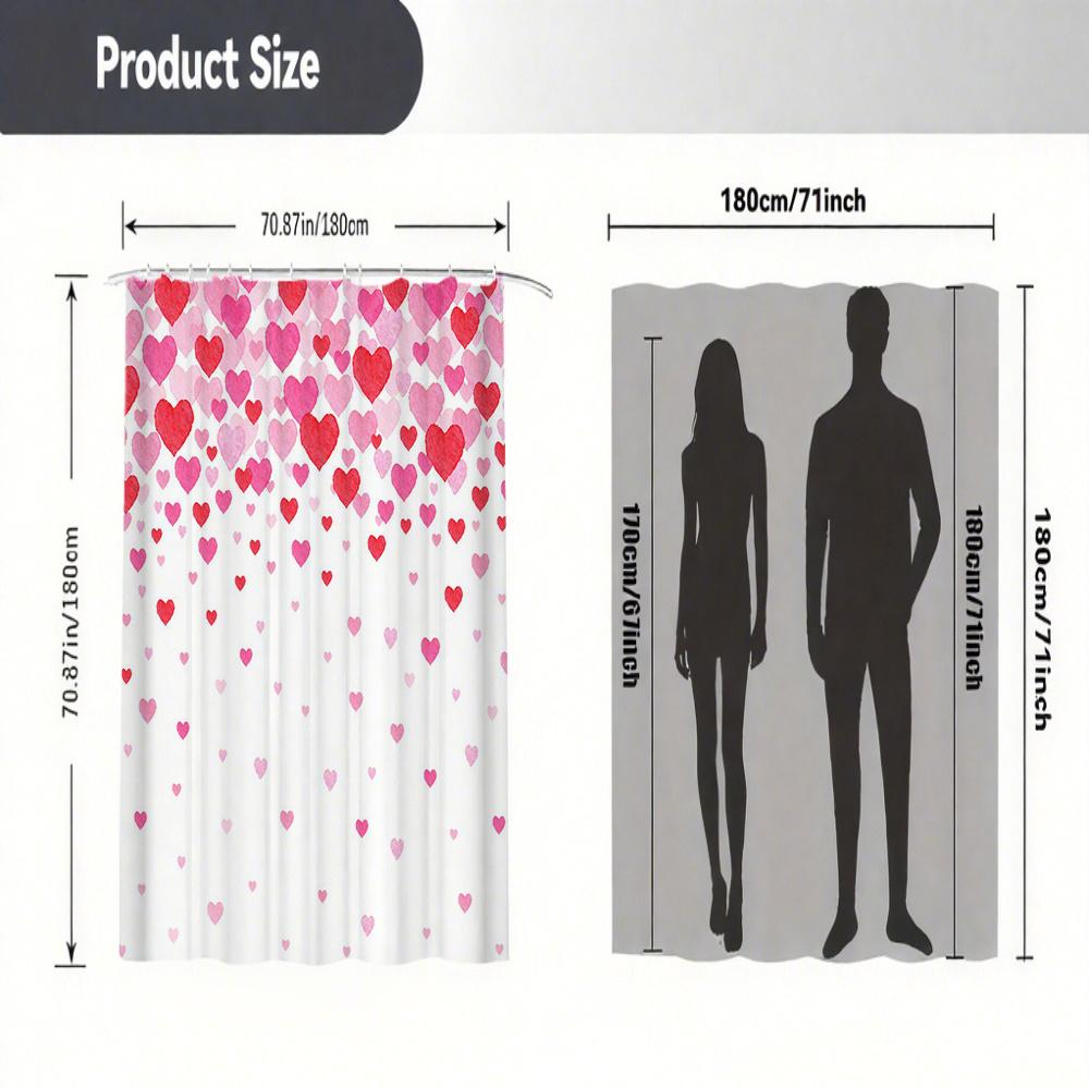 Valentine's Day Heart Shower Curtain Pink Red Gradient Pattern Waterproof Polyester Bath Curtain with Hooks for Bathroom Decor