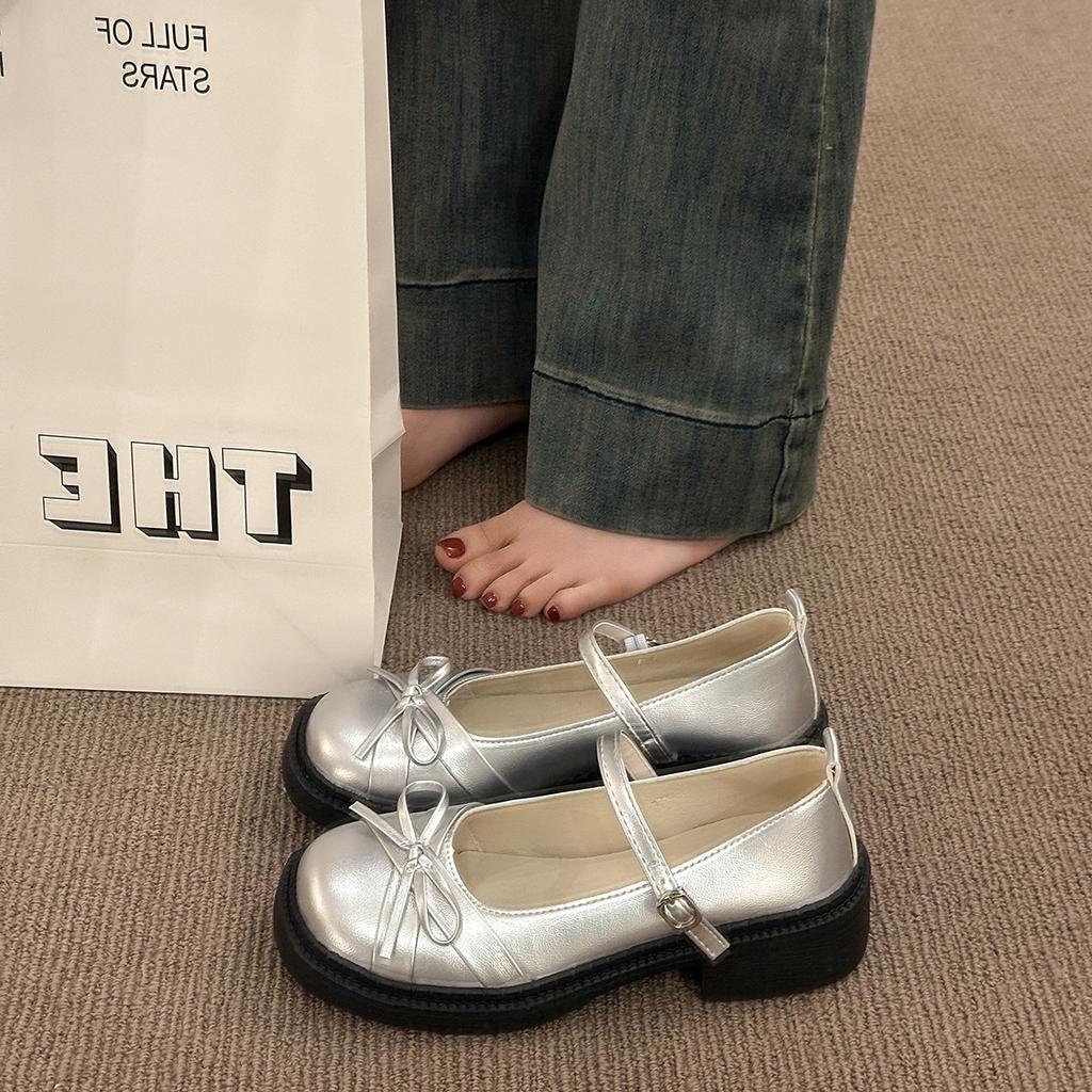 Round Head Shallow Mouth Bow Single Shoes Spring 2025 New Fashion Versatile Mary Jane Soft Sole Small Single Shoes Women's Shoes