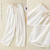 2025 Summer New Light and Breathable Solid Color Cotton and Linen Straight Pants Women's Literary and Artistic Style Drawstring Elastic Waist Casual
