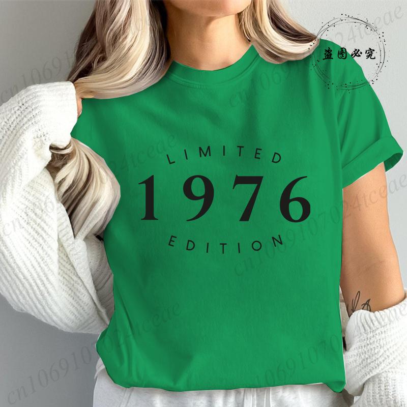 Limitowana Edycja 1976 Moda Damska Koszulka Damska Koszulki Casualowe z Krótkim Rękawem Vintage Est 1976 Koszulka z Grafiką na Urodziny Ubrania