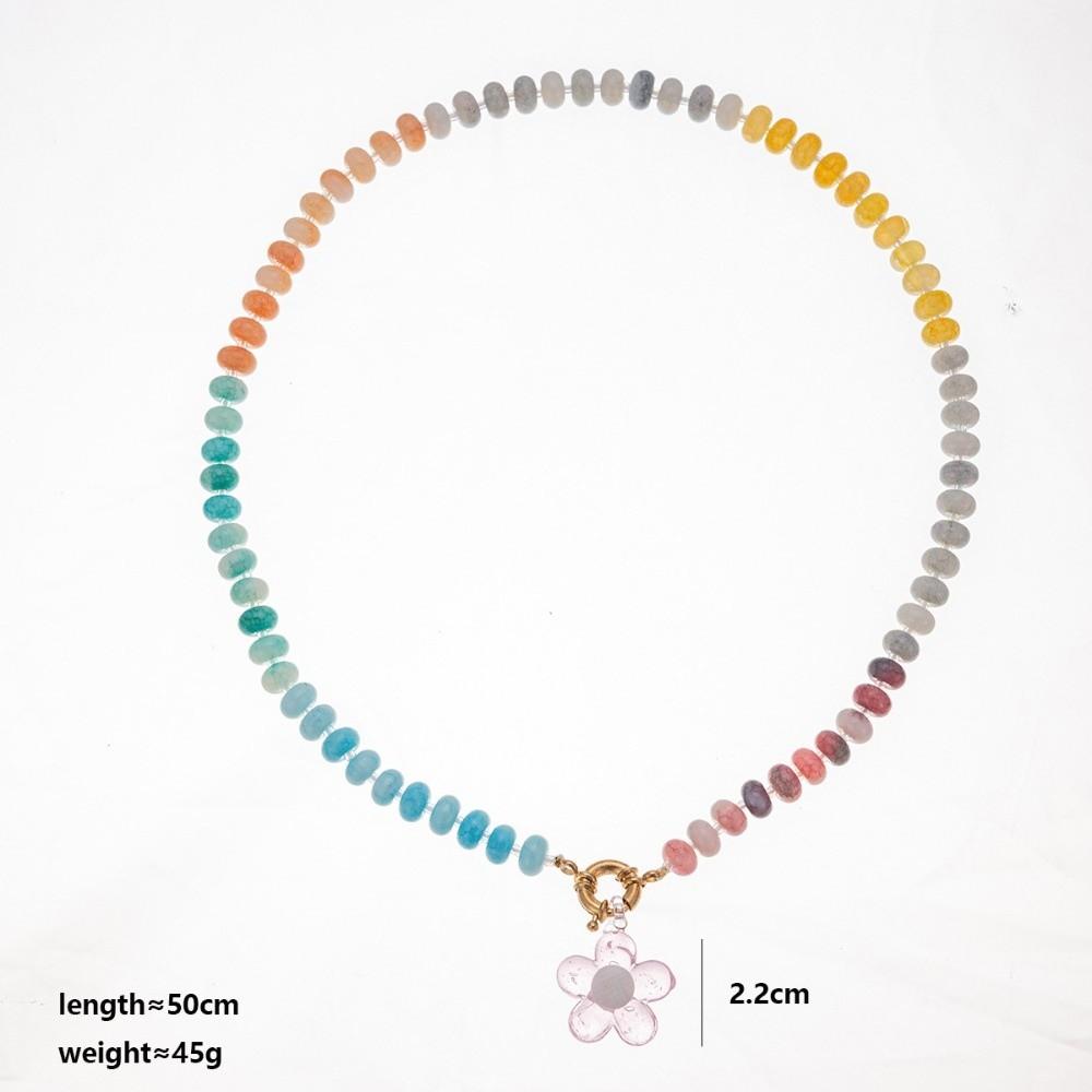 Bohemian Rainbow Beaded Necklace Ocean Style Choker Necklace New Flower Pendant Necklace  Jewelry