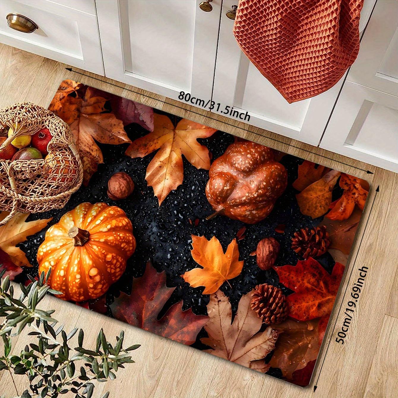 

Fall Harvest Pumpkin & Maple Leaf Kitchen Mat, Non-Slip Floor Rug for Indoor Outdoor, Entryway & Home Decor 40x60cm