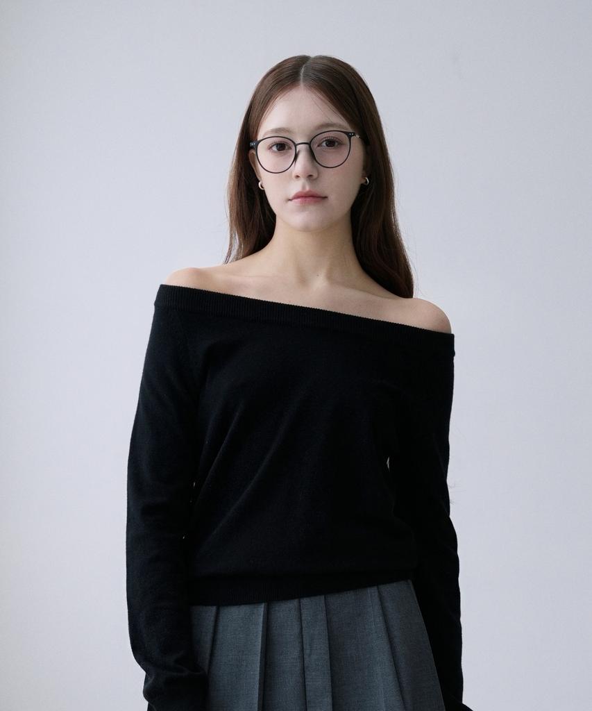 VLETI Boat Neck Raglan Loose-Fit Plain Knit (Black)