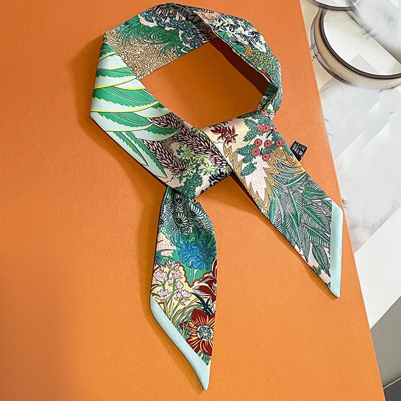 5*85cm Silk Feeling Scarves for Women Narrow Ribbon Headband Female Neckerchief Handle Bag Band Bandana Hair Tie Accessories