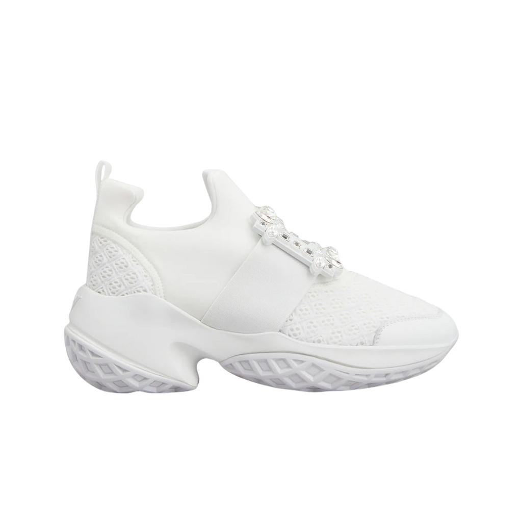 (w) Roger Vivier Viv’ Run Strass Buckle Technical Fabric Sneakers White