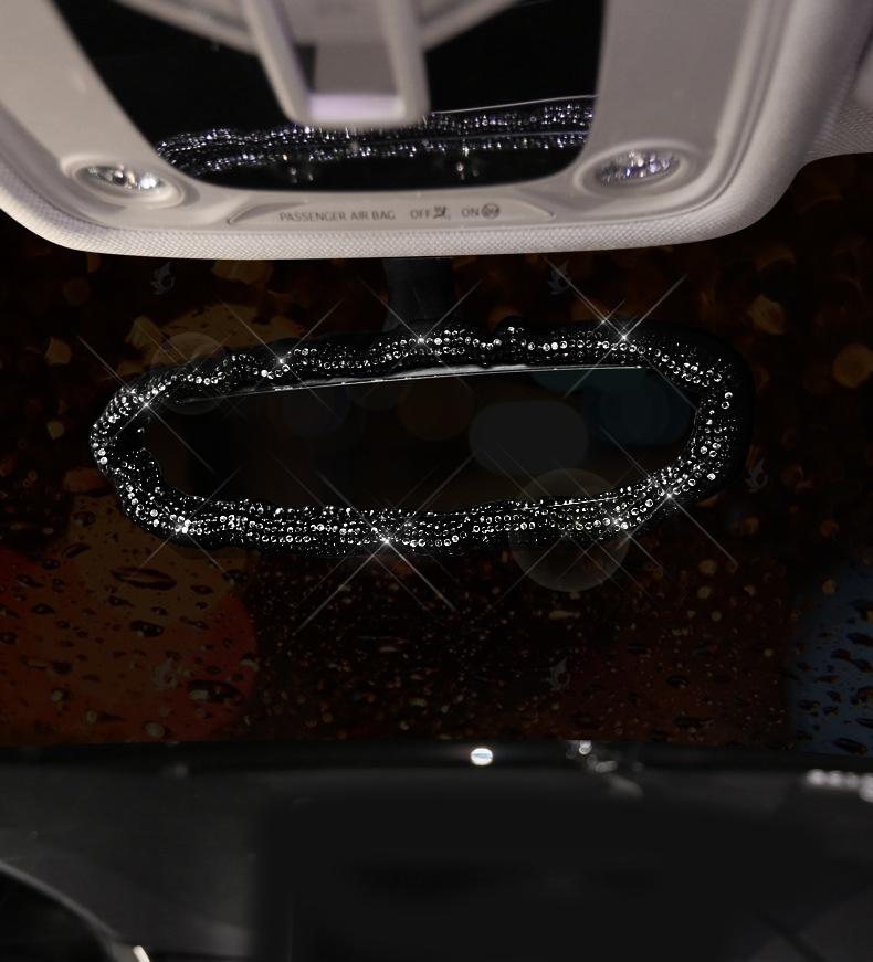 Bling Diamond Bow Car Mirror Cover Universal Stretch Crystal Auto Interior Rearview Mirror Case Decor Accessories For Women