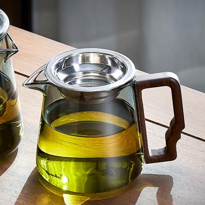 Teetasse mit Holzgriff Hochborosilikatglas Teeausgießer Chinesische Fair Cup mit Filter Chahai Kung Fu Teeset