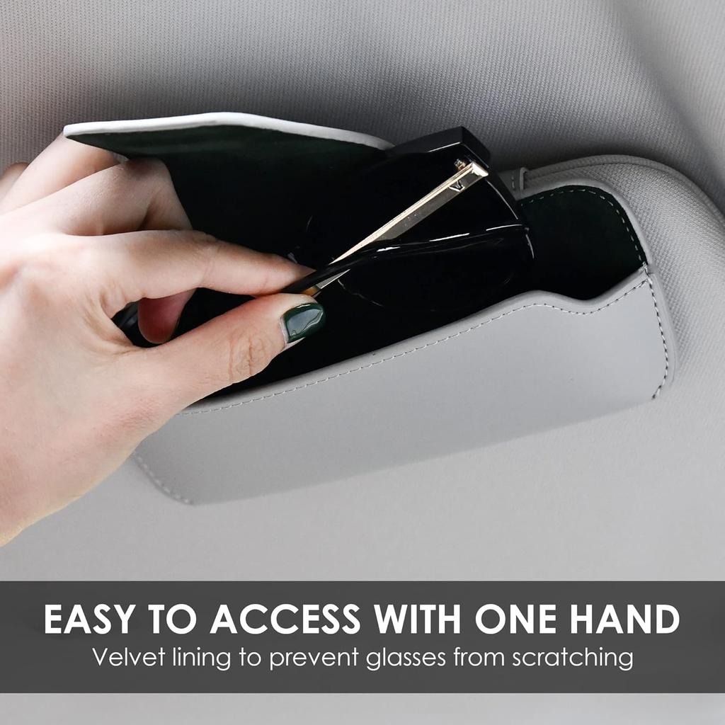 Sunglasses Holder For Car Visor Vegan Leather Glasses Case With Clip Automotive Interior Visor Accessories
