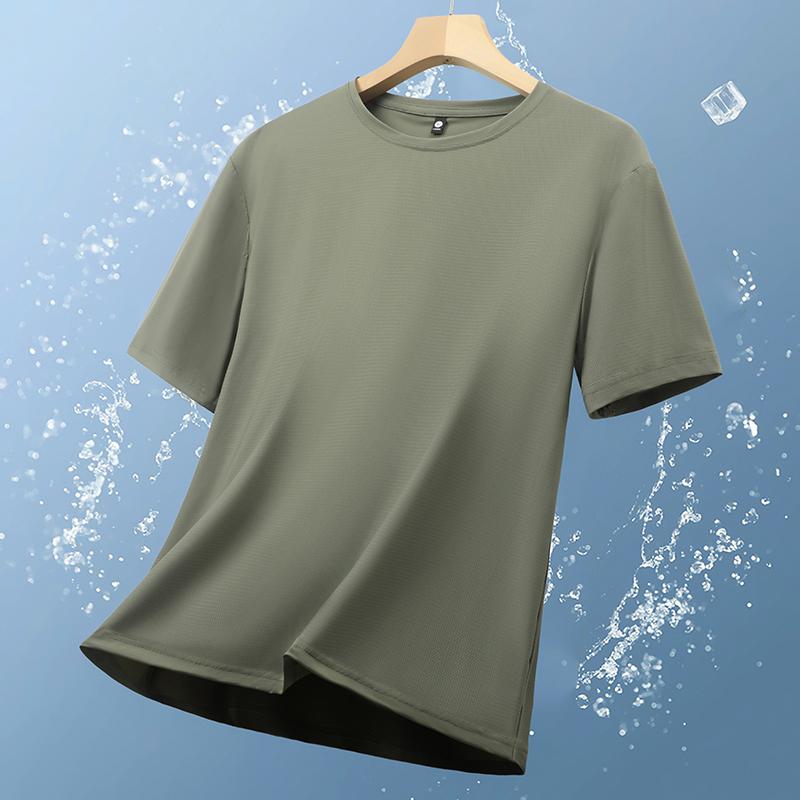 Ice silk thin and transparent pattern ice silk T-shirt 2XL армия зеленый