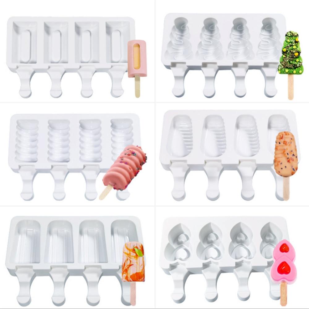 Silicone Ice Cream Mold DIY Homemade Popsicle Moulds Freezer 4 Cell Small Size Ice Cube Tray Popsicle Barrel Makers Baking Tools