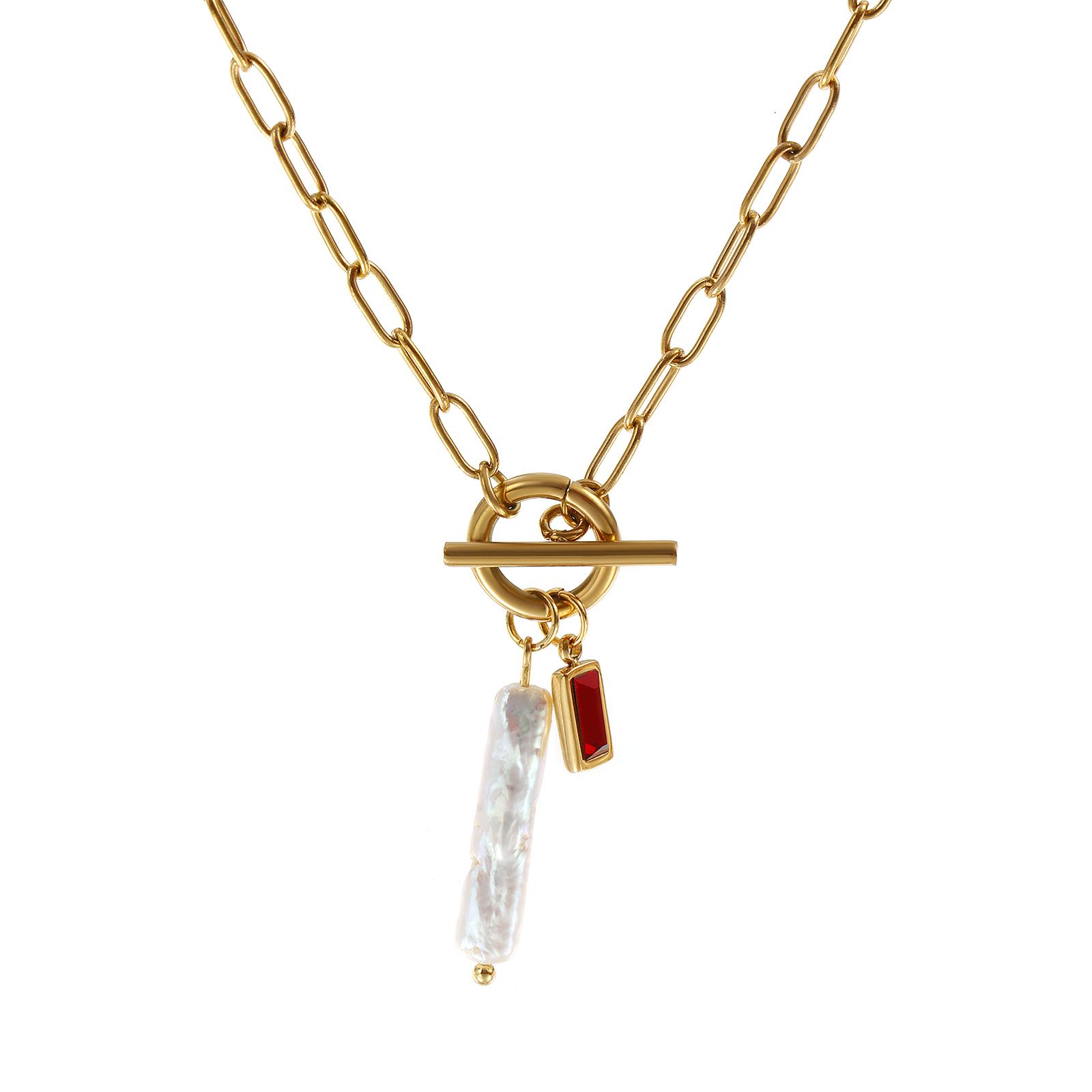 

Rectangle Birthstone Pendant Charm Necklace 304 Stainless Steel 18K Gold Plated Paperclip Link Chain 45cm(17.7 ) For Women Gift