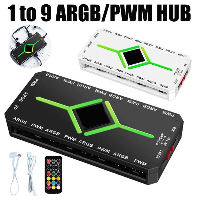 1 bis 9 3-in-1 5V 3-Pin ARGB Controller Lüfter-Hub PWM Lüfter-Hub PWM ARGB Lüfter-Hub für 5V Adressierbaren ARGB Computer PC Gehäuselüfter