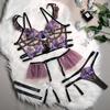 European and American Women Lingerie Set Three-Piece Sheer Mesh Embroidered Underwear Set Sexy Bra and Thongs Set
