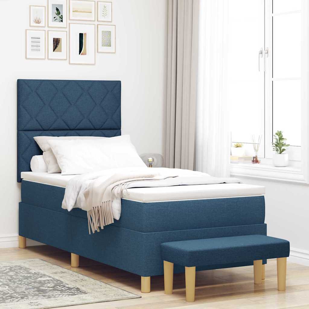 Box Spring Bed with Headboard Blue 200 x 100 cm Fabric