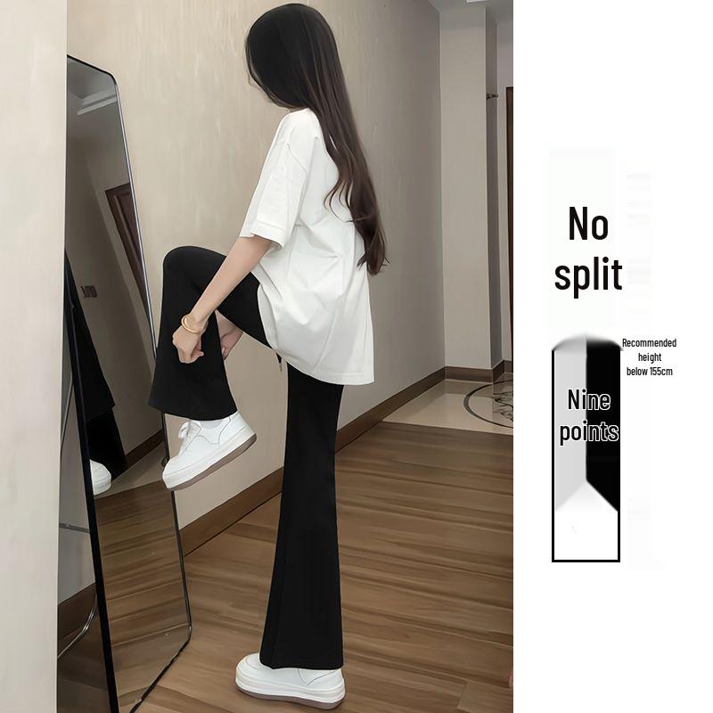 Women s High-Waisted Black Micro-Flare Suit Pants - Slimming Bootcut for Petite, Spring/Summer Flattering Trousers M 42.5kg-47.5kg