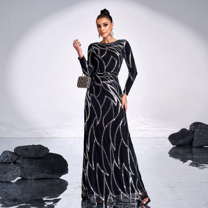 Foreign Trade Long Dress, European and American High-End Long-Sleeved Sexy Long Sequined Evening Gown, Bridesmaid Dress, Dress
