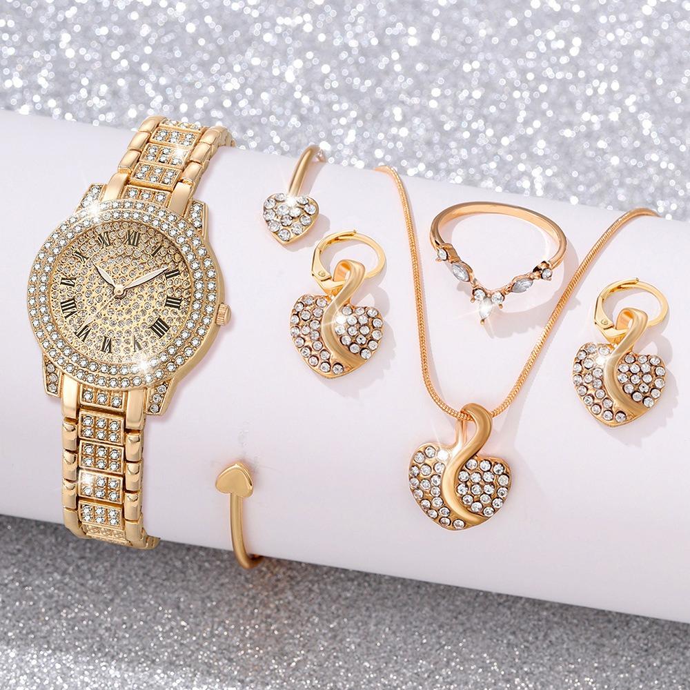 Ladies Watch Set, Steel Belt Full of Diamonds, High-end Quartz Watch Temperament, Business Leisure Watch Wholesale