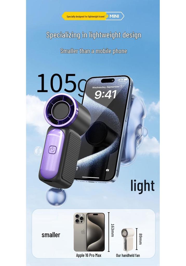 X688 Turbo Mini Handheld Fan - USB Rechargeable, Long-Lasting Battery, Powerful & Portable for Outdoor Use.
