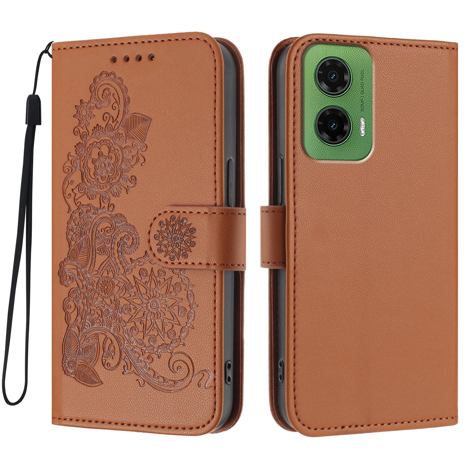 

For Motorola Moto G55 5G Phone Cases Mandala Flower Leather Wallet Mobile Cover with Strap Coffee