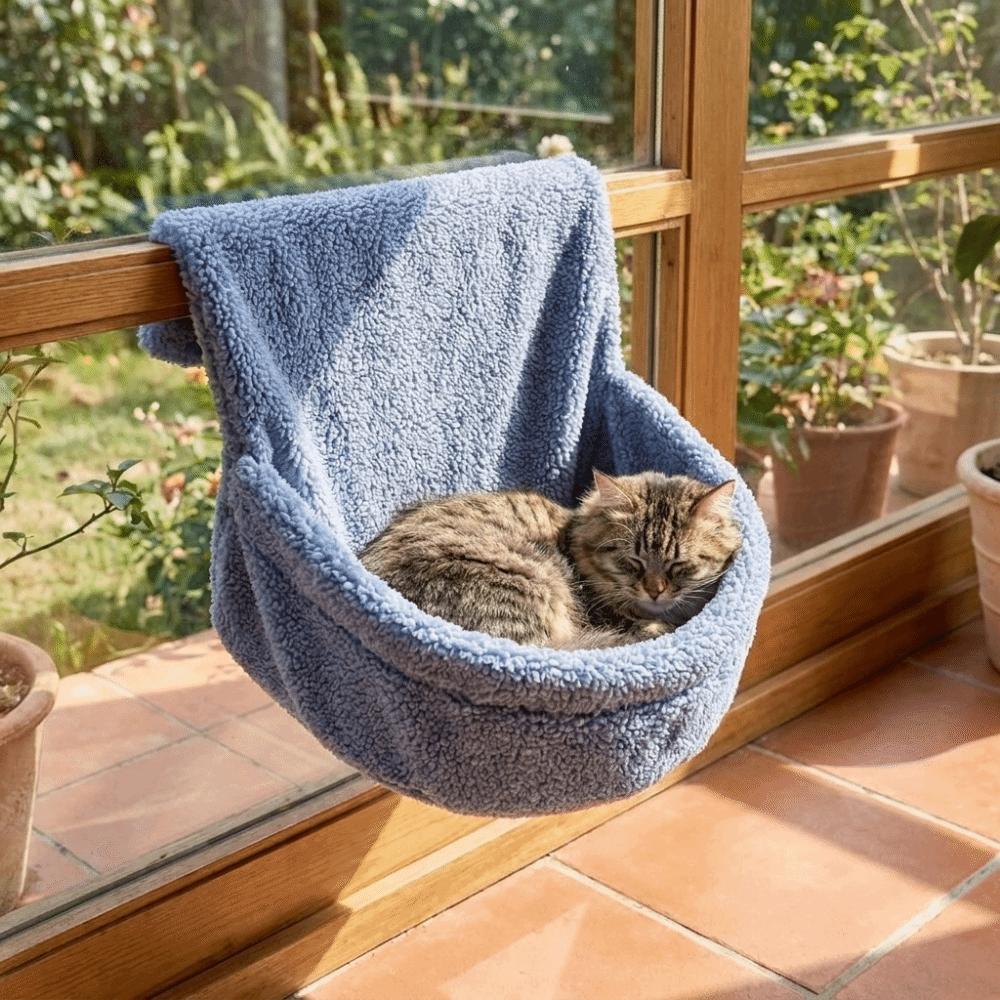 Warmes Plüsch Hängendes Katzenbett Halbkreis Plüsch Schlafkorb Katzenschlafsack Balkongeländer