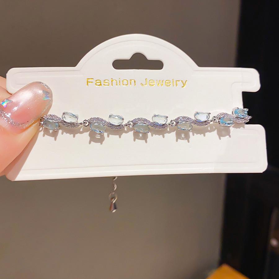 Modern Silver Blue Geometric Hand Chain With Zircon Accents For Women
