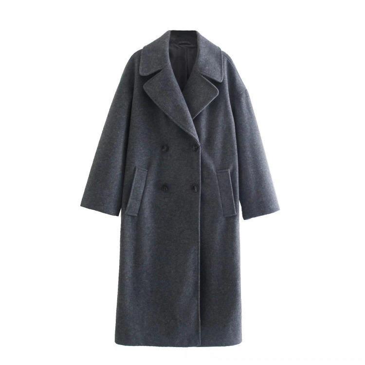 Elegant Warm Women Long Woolen Overcoat Thick Long Sleeve Solid Color Coat