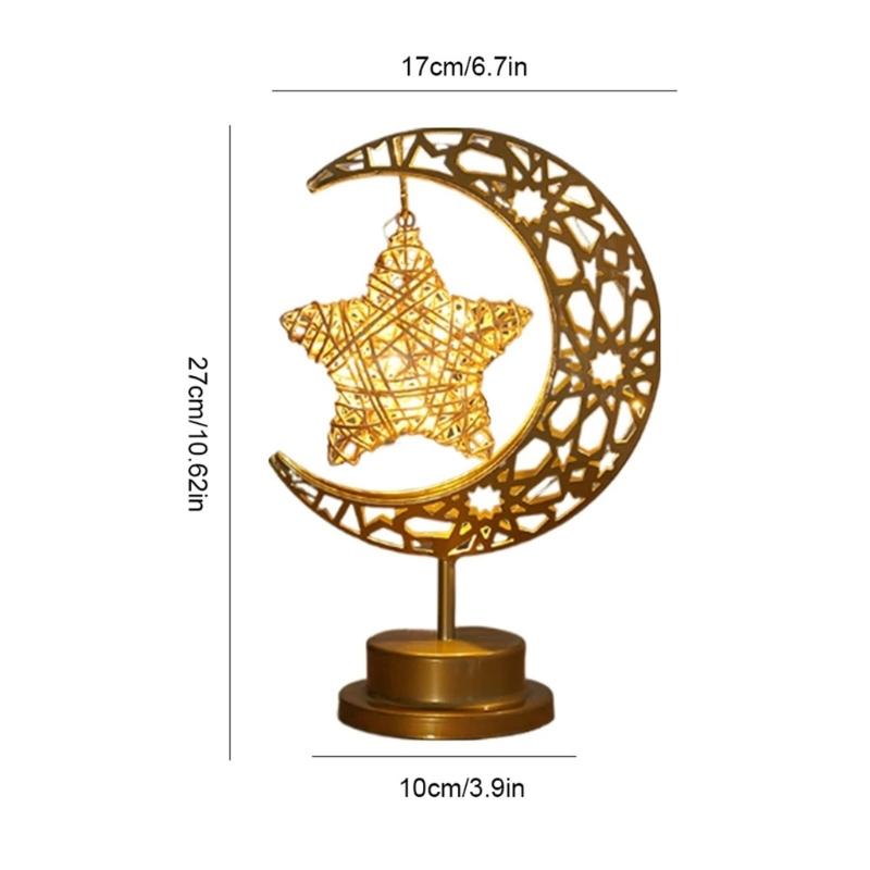 Eid Decors Moon Table Lamp Battery Operated Crescents Lamp Half Moon Light Metal Ramadans Star Lamp Home Decors