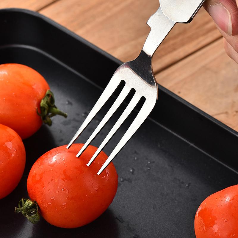 4 In 1 Tableware Foldable Stainless Steel Fork Spoon Knife Bottle Opener Portable Picnic Camping Hiking Travelling Dinnerware