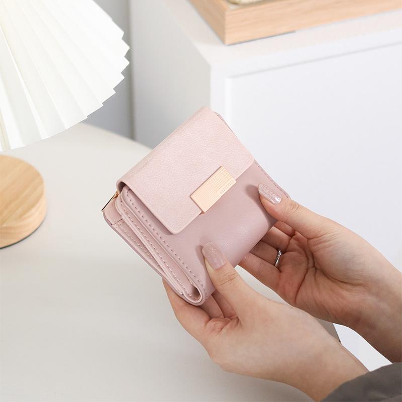 

Женский короткий кошелек однотонный с застежкой-молнией и пряжкой складной женский кошелек для монет розовый