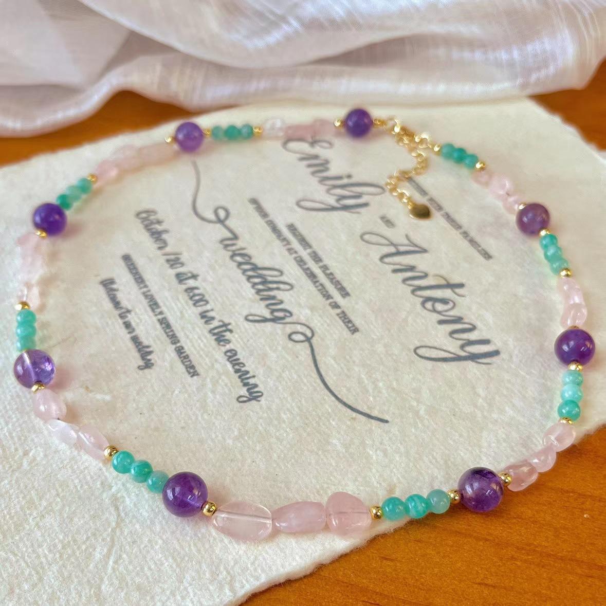 Vintage Natural Amethyst Tianhe Stone Powder Crystal Gypsy Collarbone Chain Atmosphere Necklace