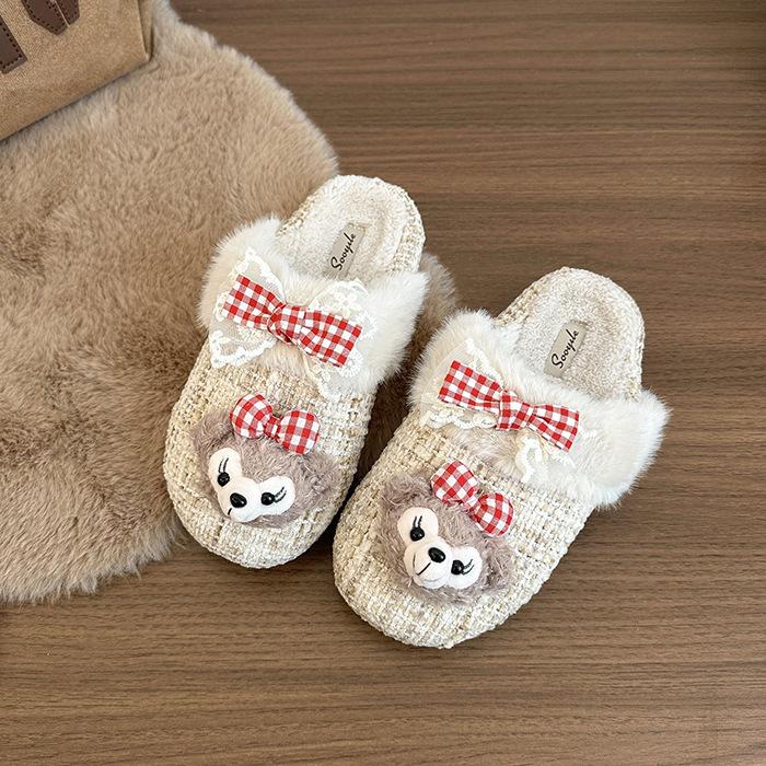 Shirley Rose Baumwollsuede lässige Mädchen Hausschuhe Herbst und Winter niedliche Cartoon Mädchen warme Tasche Kopf schleppend flauschige Hausschuhe