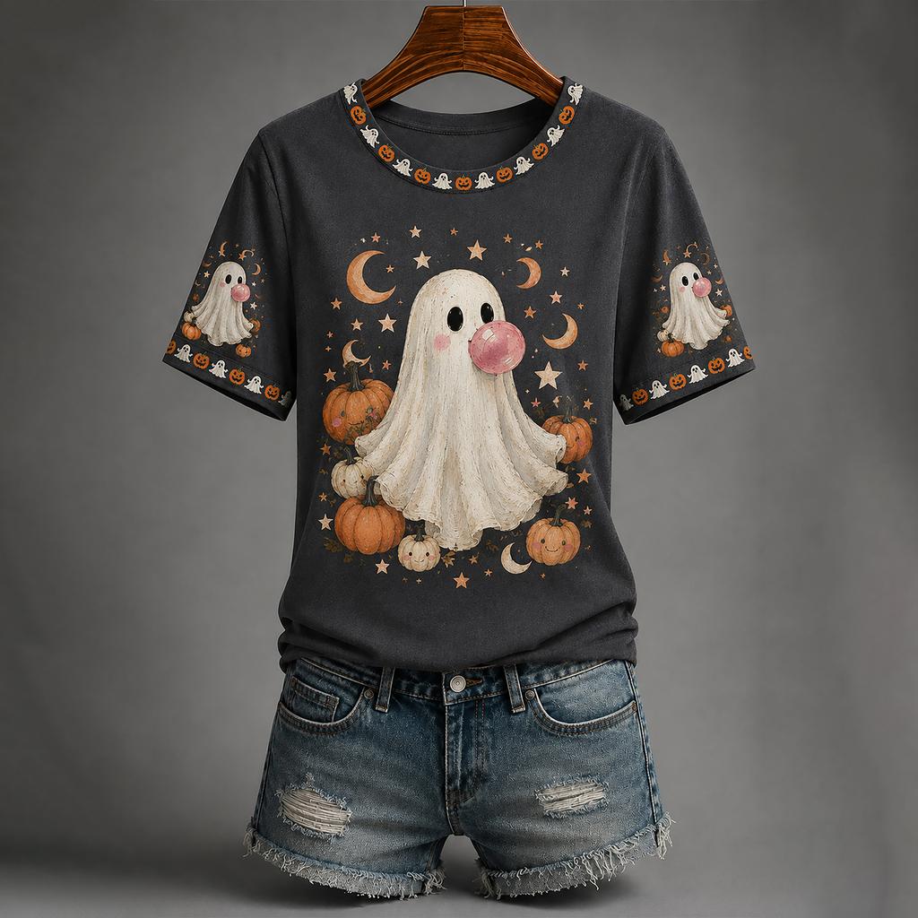Women's Halloween Print Short Sleeve Casual T-Shirt Top
