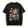 T-shirt Casual Unisexe à Manches Courtes Imprimé Lion Biker Dessin Animé Cool 100% Coton