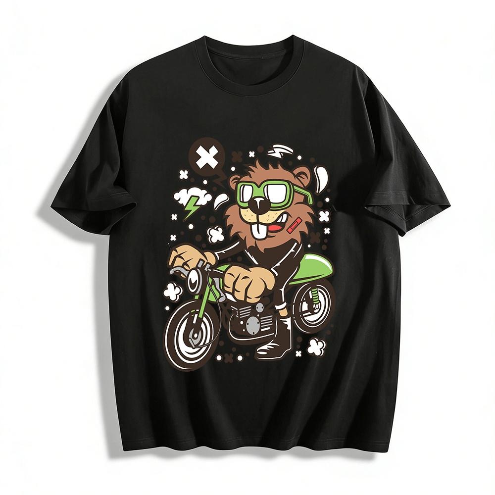 

Cool Cartoon Lion Biker Print Casual Unisex Short Sleeve T-Shirt Pure cotton T-shirt XXS