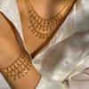 CARLIDANA Classic Gold Plated Stainless Steel Heart Shaped Geometric Rhinestone Tassel Beaded Bracelets Necklace Set Women